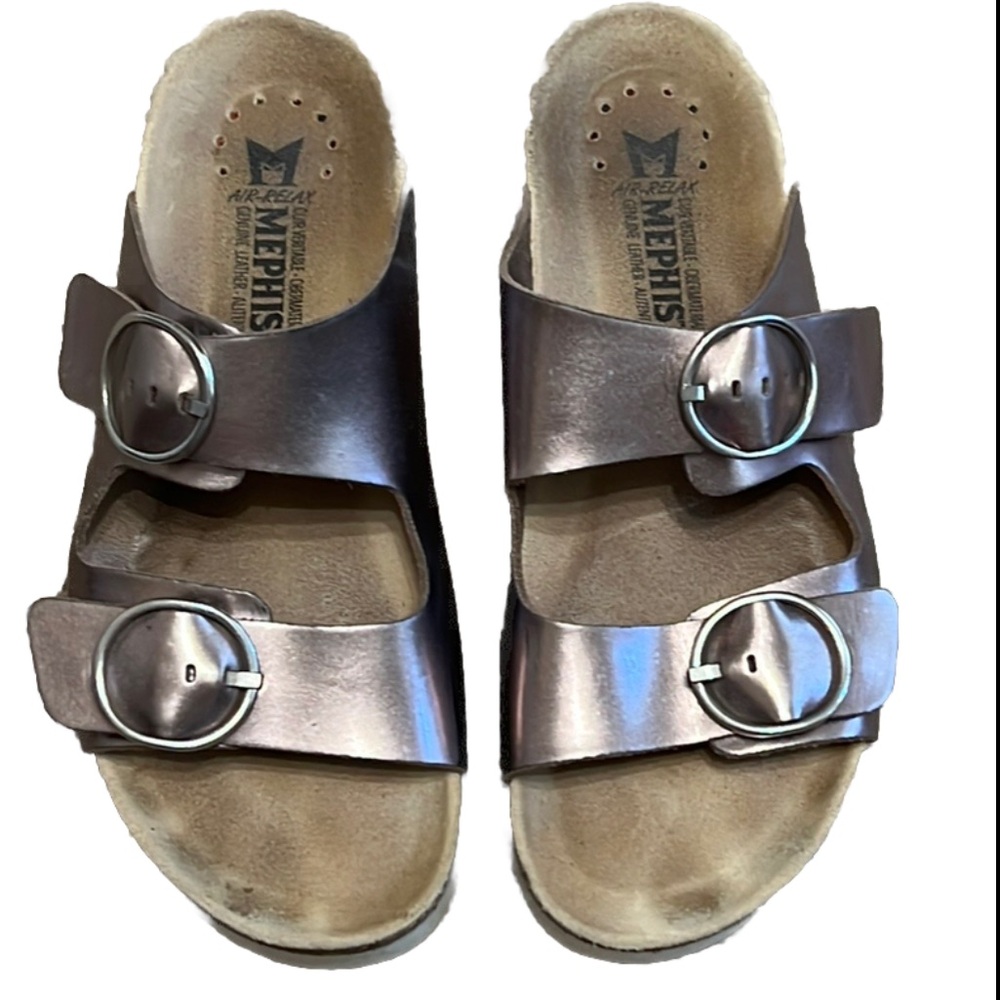 MEPHISTO Buckle Sandals Metallic Rose Gold Size 38 | 8